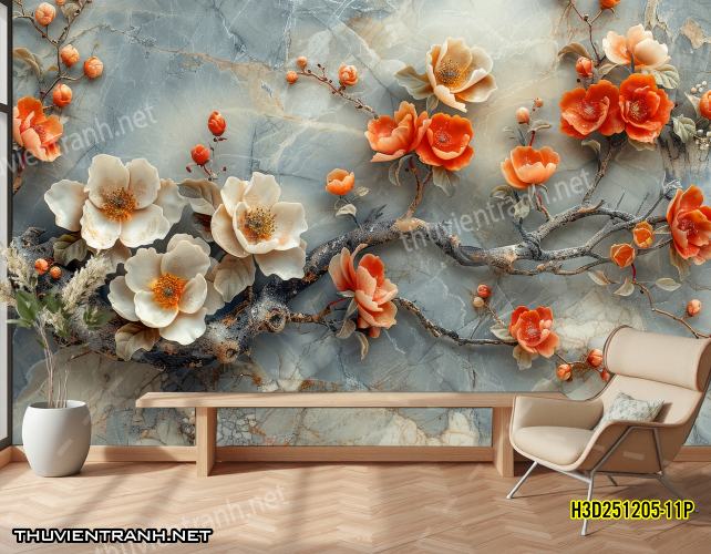 Tranh dán tường Hoa 3D- H3D251205-11P - Tranh tường chất lượng cao